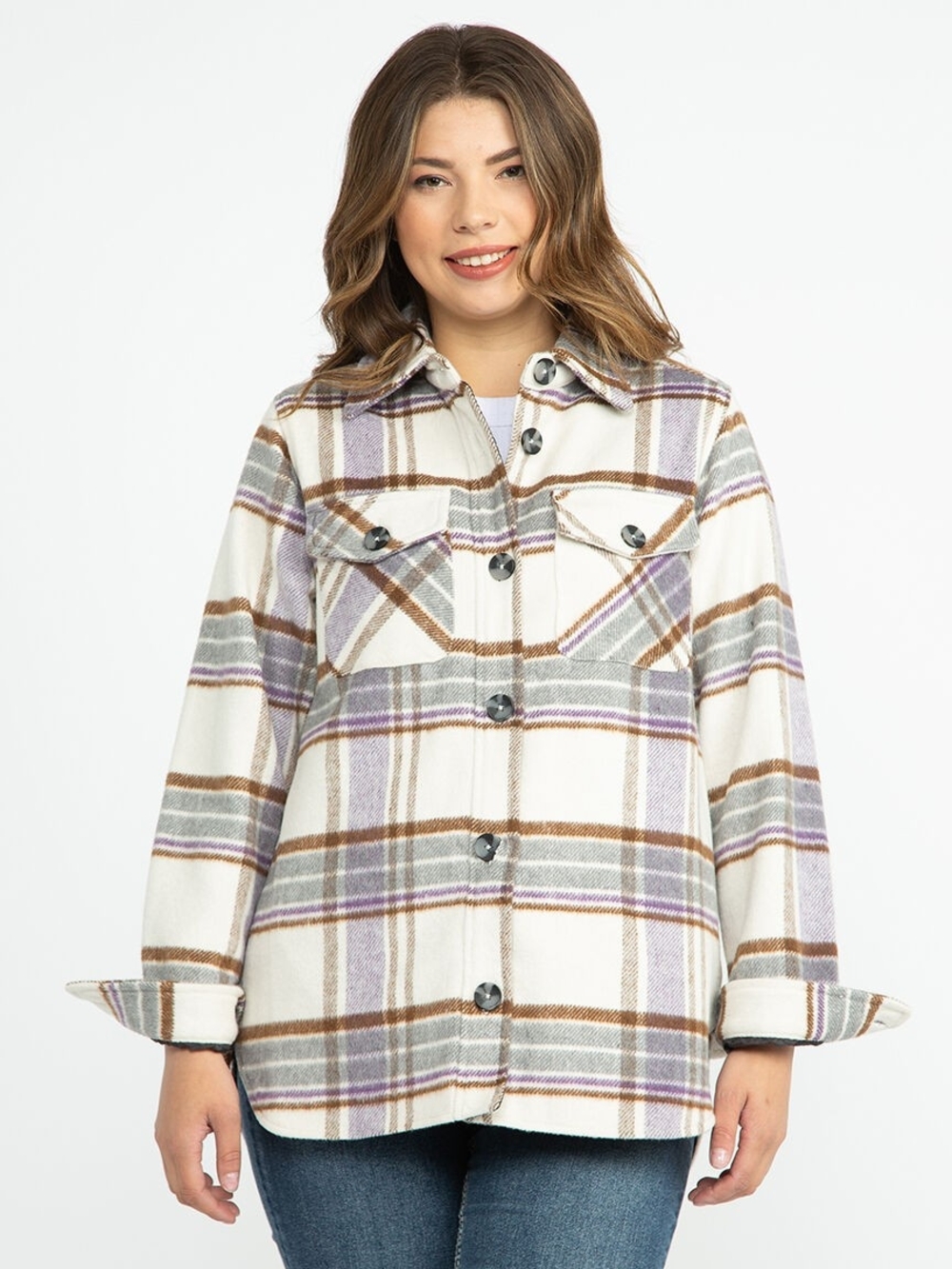 Plaid Button-Front Shacket Jacket
